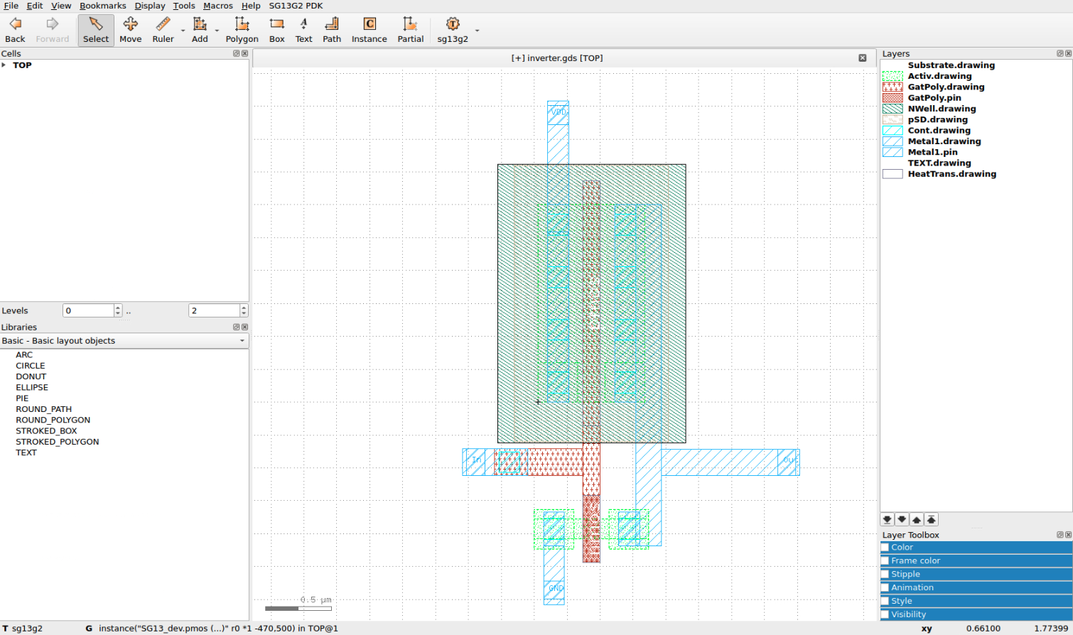 CMOS  inverter design using Klayout